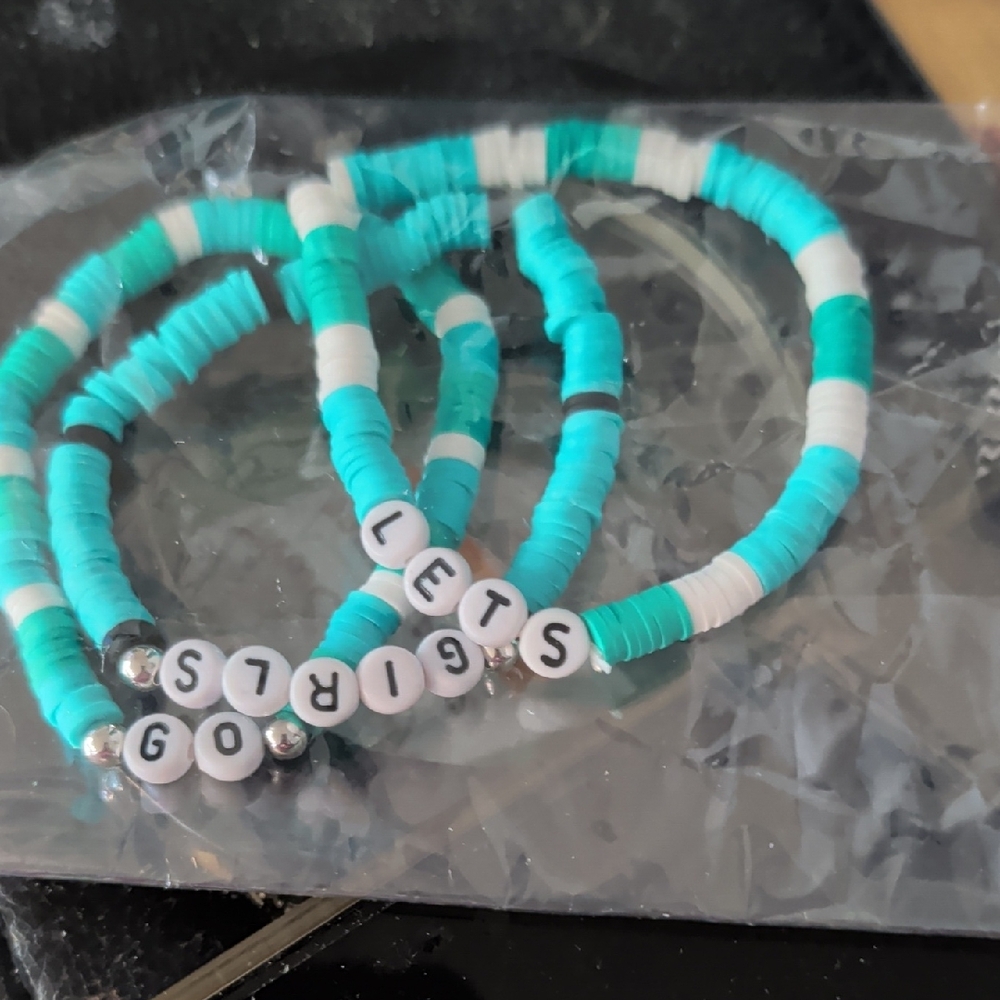 Turquoise and White Beaded Bracelet Set. 7 Yrs And Up.
